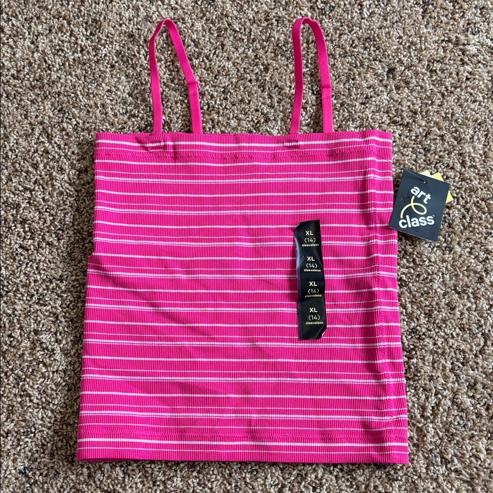 Art Class Seamless Tube Top Pink and White Striped Tank Top Girls Size XL